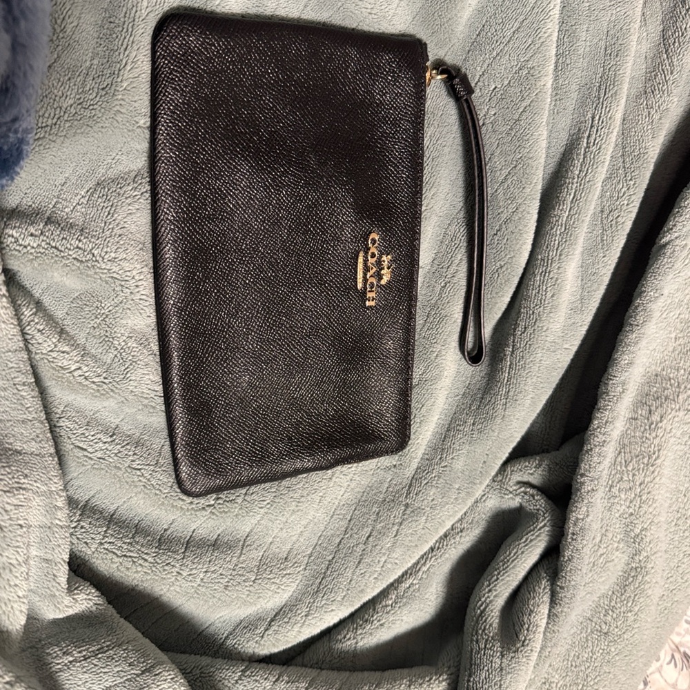 Coach Black Textured Wristlet with Gold Accents